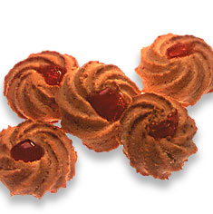 Amaretti -  soft chewy almond cookies topped with a cherry.